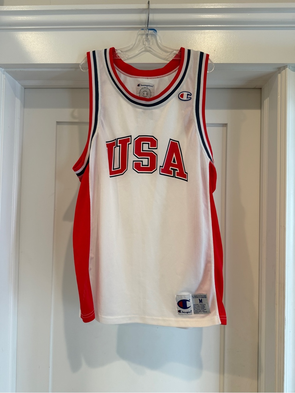 Champion White USA Basketball Jersey with Red Trim